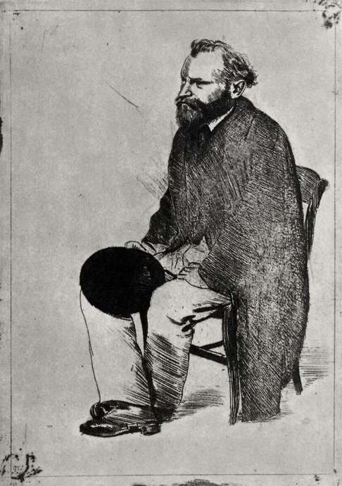 This complete "Etching of 'Portrait of Edouard Manet, Etude" seated, turned to the left, is the rich, strong result of Degas's progressive elaboration of his subject.