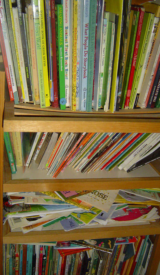 We do like books, and we did spend money for some of these. But we've also gotten a lot of books (including textbooks up into high school) passed on for free or long-term loan from people weren't using the books anyway and want the books loved.