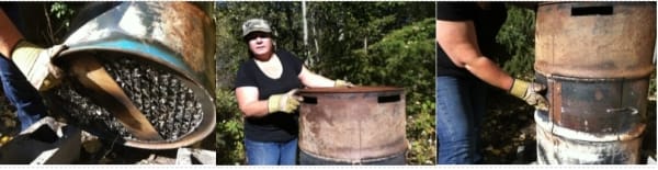 Modifying the barrel: With the grinder cut the bottom, the exhaust ventilation ports, and the door out of the barrel to make your efficient operating incinerator.