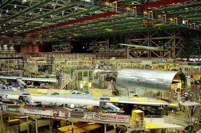 In 1903, the Wright Brothers probably did not imagine the large airplane factories of today, like The Boeing Company. The brothers started in their bicycle shop and built a very small factory.