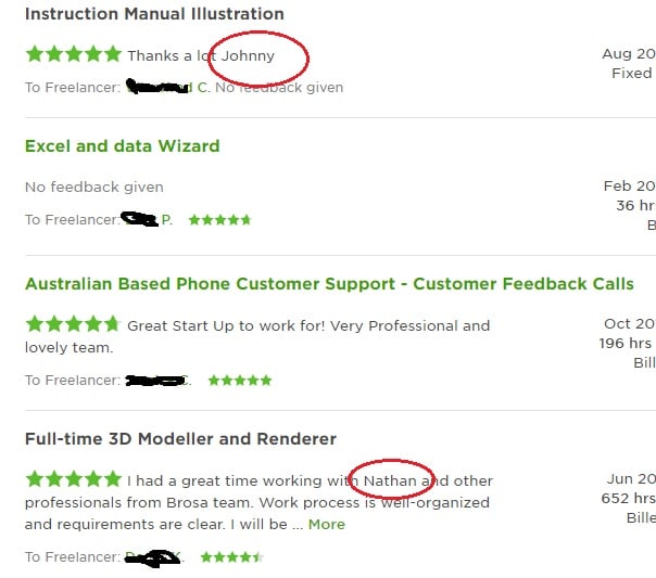 Sample feedback showing two names. They might both be managers, or one might be a manager and the other the CEO.