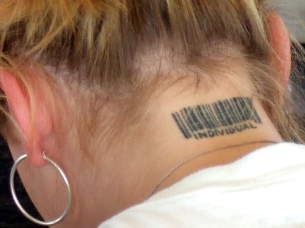 This individual can hide her tattoo, if needed, by simply wearing her hear down.