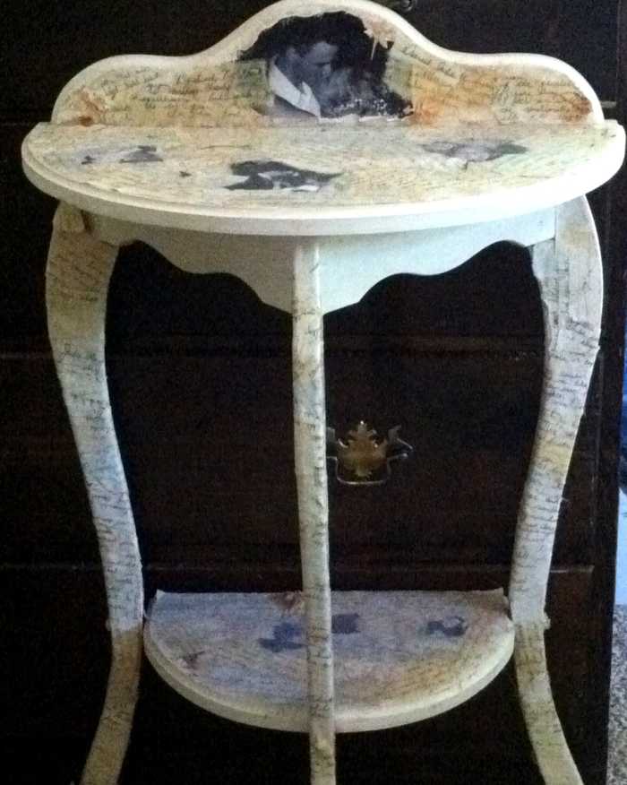 Andrew and I collaged an old piece of furniture with love letters and pictures of each other!