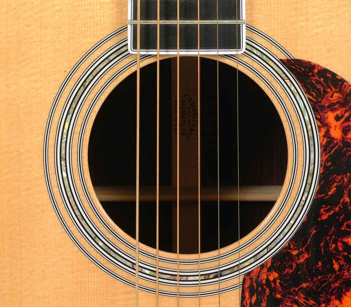 The soundhole is where the acoustics happen. It's best to play just over the soundhole on the guitar, for maximum sound.