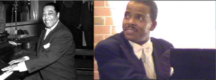 Duke Ellington acted in many movies, often scoring music for them. The actor in the right photograph is portraying the legendary composer in the docudrama Take Me Back To Beale (Book II).