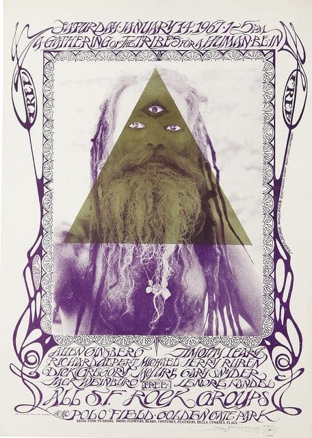 Grateful Dead & Jefferson Airplane Allen Ginsberg & Timothy Leary "Gathering of the Tribes" Human Be-In Poster (1967) Poster Graphics by Stanley Mouse