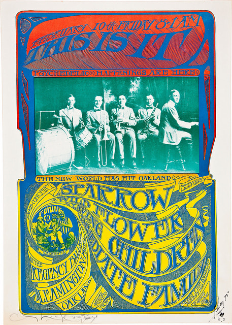 Sparrow, Wildflower, Living Children, Regency Ballroom (1967) Poster Graphics by Stanley Mouse, Poster Hand Signed by Mouse