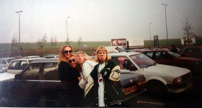 Trowel services on the M1 after Andromeda - Julia is on the left, with me next to her and Adele on the right. The car we were leaning on was my BMW, which I adored driving.