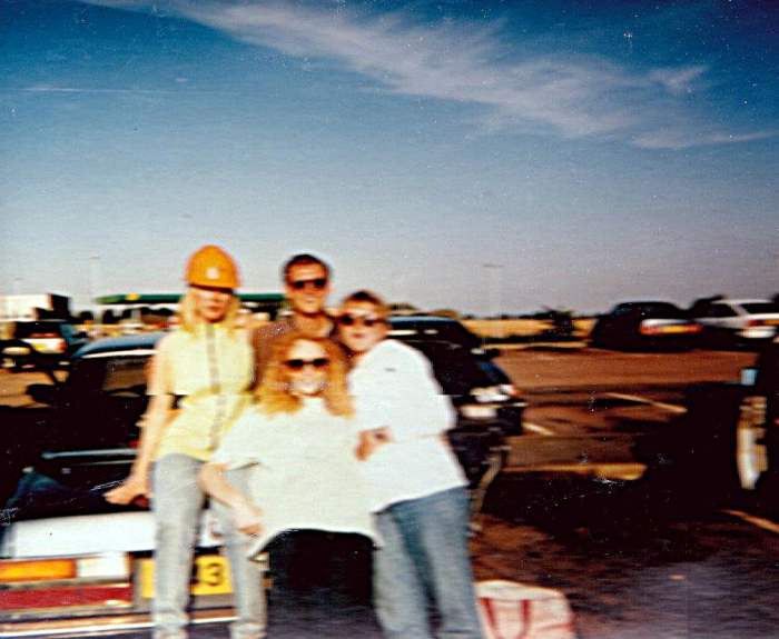 At Trowel Services on the M1 after Andromeda, 31 August 1991. Adele on the left (in workman's helmet!) and Julia at the front.