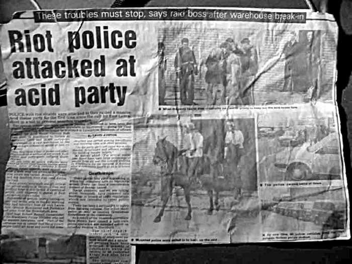 Newspaper reports of the day always claimed ravers attacked the police, but on the contrary, I saw young party-goers, male and female, hit by police batons for no reason other than they were trying to leave in a non-confrontational manner.