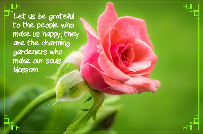 "Let us be grateful to the people who make us happy; they are the charming gardeners who make our souls blossom." - Marcel Proust, French novelist