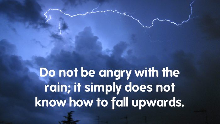 "Don't be angry with the rain; it simply does not know how to fall upwards." - Vladimir Nabokov, Russian-American novelist