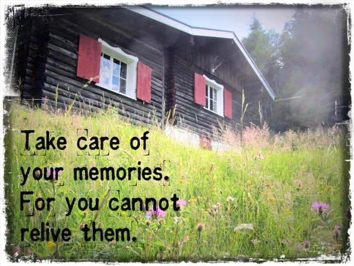 "Take care of your memories. For you cannot relive them." - Bob Dylan, American musician