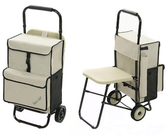 This cart has a sturdy, plastic seat that is more comfortable for seniors than seats made from fabric.