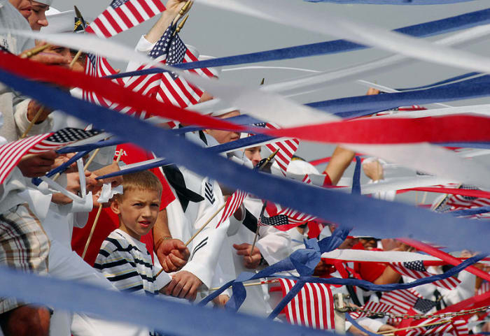 Waving U.S. flags