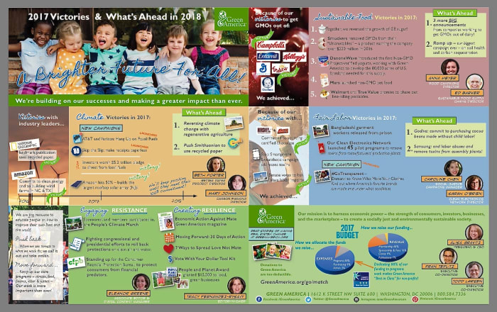 Green America's infographic report on successes of 2017 and expectations for the coming year. (Click on the source link to enlarge the infographic.)