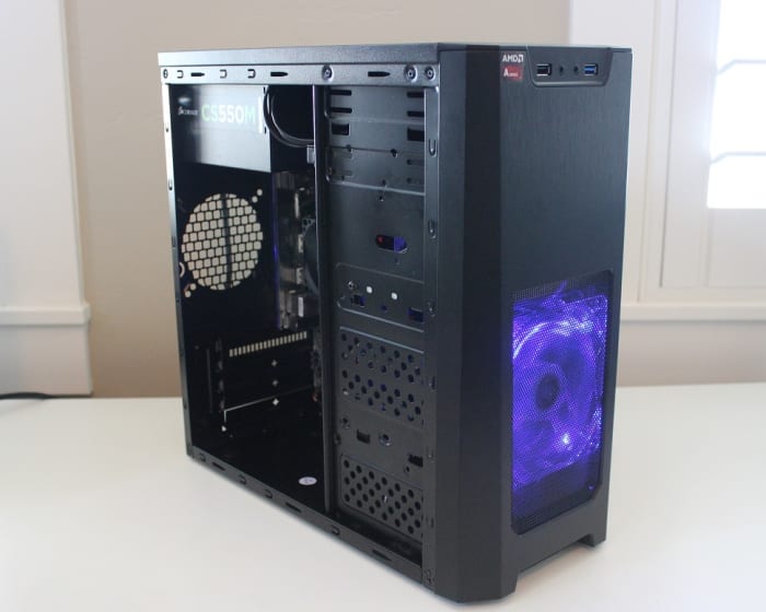 I've used the Xion mATX case on a number of builds. For $20, you get a solid base and a blue LED fan.
