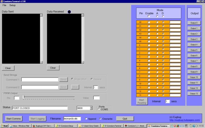 Comduino Terminal, an application for reading and writing Arduino i/o pins - available on my blog (check my profile for the link)