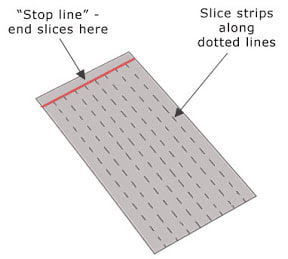 Metal clay weaving - warp sheet with lightly penciled stop line and optional cutting guidelines.