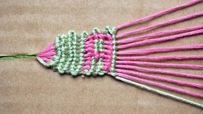 Row four of the A is finished. The next step is to make two rows using background color for spacing.