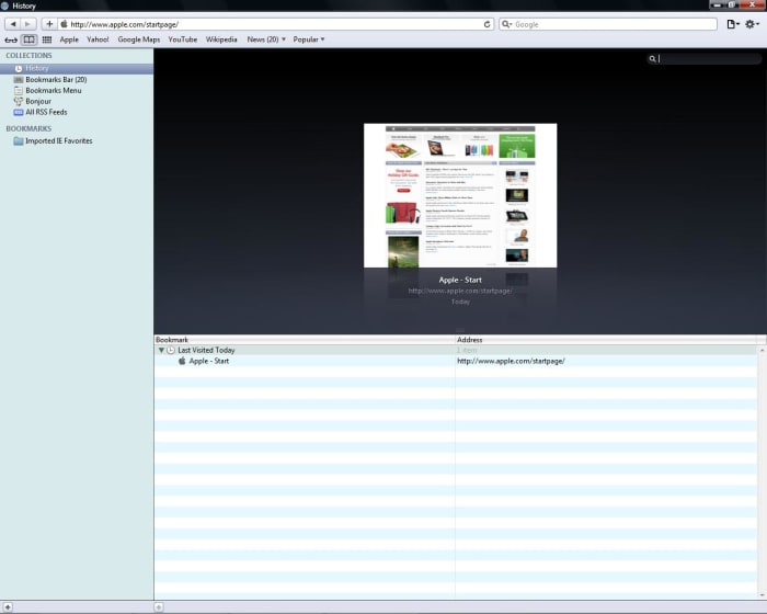 The History tab in Safari is reminiscent of iTunes, and a bit more confusing than others.
