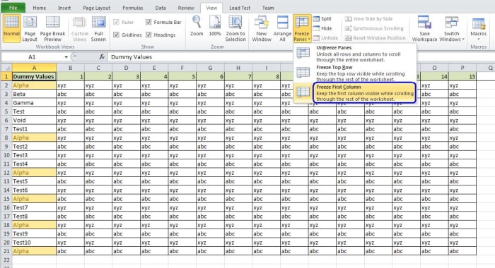 how to freeze a column on excel mac