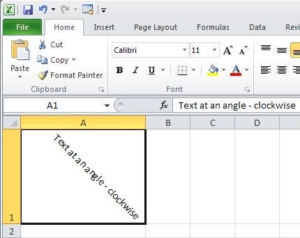 angle text in excel file