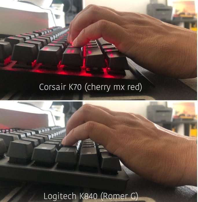 Here's a very useful pic comparing the stance of the keys on the Corsair K70 (listed below) and the Logitech K840.