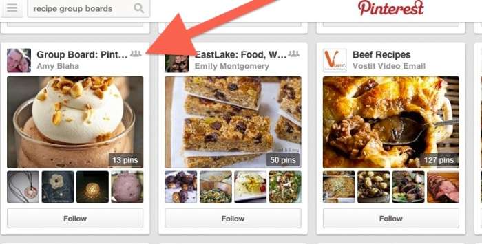 You can tell a Pinterest group board by the little group of 3 gray figures that are to the right of the board title.