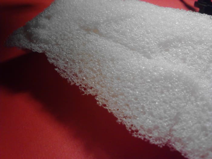Side shot of my memory foam piece. This foam is from the inside of a Tempur-pedic Memory Foam pillow. I recommend only high grade memory foam. Do not use something like Styrofoam.