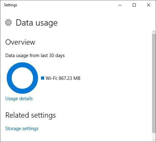 Windows 10 keeps track of how much data has been used in the past 30 days, or since you last connected to a your wireless router, or connected via Ethernet.