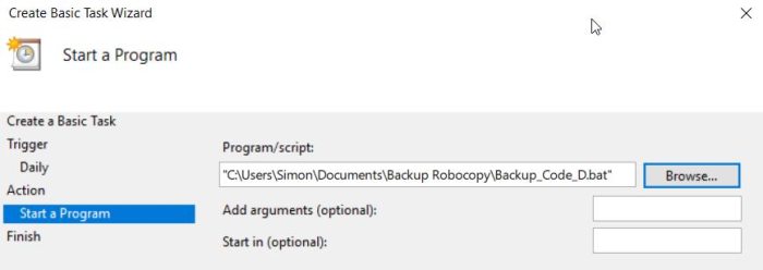 Click on Finish to create the Task. and to ensure the task runs with highest privilege, click on Task Scheduler Library.