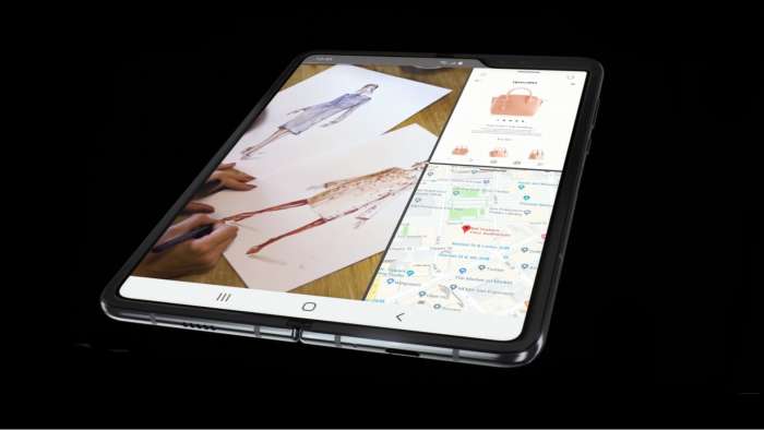 When unfolded, the Samsung Galaxy Fold's screen can be split into three parts to run three different apps at the same time.