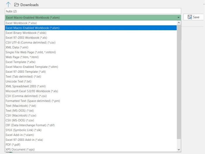 As you can see by the list generated from the save as button, Excel workbooks can be turned into a vast amount of file types. This can aid you depending you what type of report you need to create or in this case the type of function that you need to