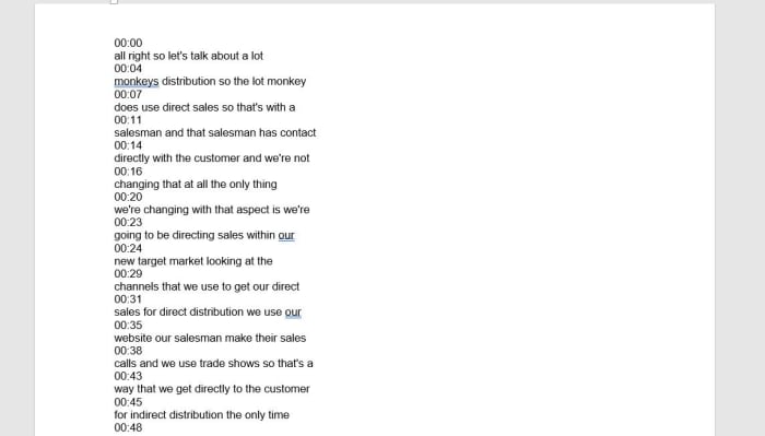 This is the view of a Youtube transcript that was copied from a video. It's sort of a hard read with the spacing in its current formatting. Knowing the time is great for making edit and referencing the video in a comment, but a distraction otherwise.