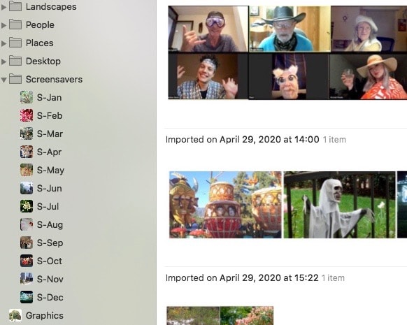My desktop folder is set up the same way as the screensaver one. While the screen saver photos rotate continuously, the desktop photo changes once a day at midnight. I have a whole collection of photos for each.