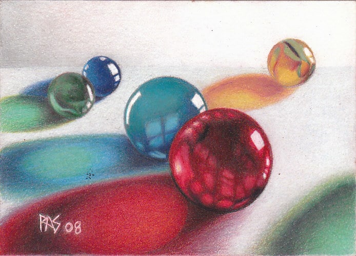 My Marbles, inspired by Arlene Steinberg's book "Masterful Color" and its techniques, using a photo reference in the book. Robert A. Sloan