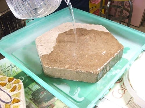 Step 3. Soak the pre-made stepping stone in a water bath making sure both sides are thoroughly wet. This will help prevent the stone from soaking the moisture out of the mortar too quickly, which could cause cracking.