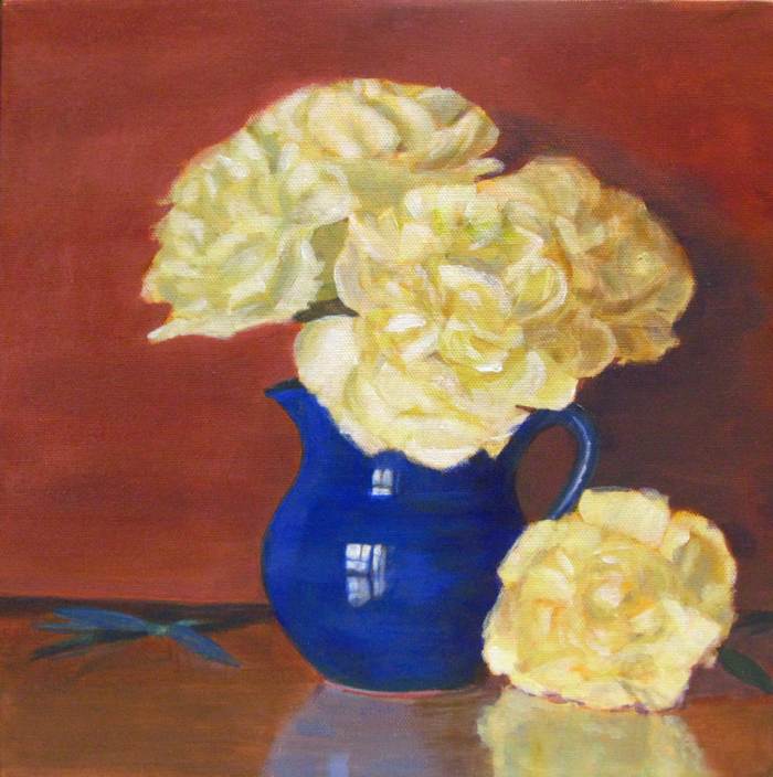 I painted this from a photo referece provided by an online painting challenge. Rich Peonies, Acrylic on Canvas by Robie Benve