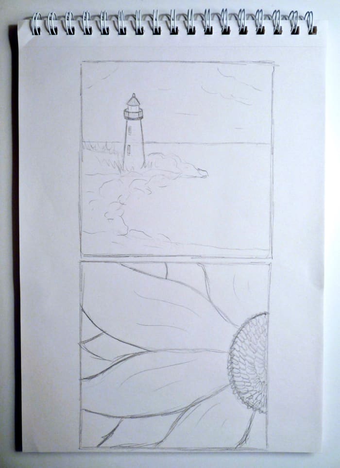 If you're not sure what to paint, try some pencil sketches on a pad to help plan out your painting and layout.