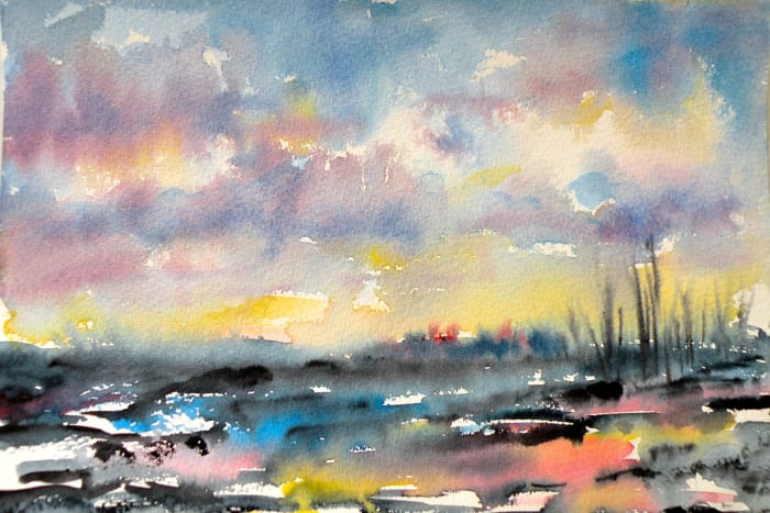 Playing with many colors on wet paper! Abstract style watercolor is an experiment of wet-on-wet painting technique.