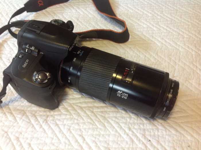 "The Beercan" Minolta Maxxum 70-210mm f4 lens originally made in the 80s and 90s for film cameras. Now fits the Sony Alpha line of digital cameras. This may be the best lens ever made in its focal range and for the price of under $200 on eBay.