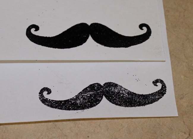 The top mustache was embossed with a heat gun, the bottom one with the stove. The heat gun works much better!
