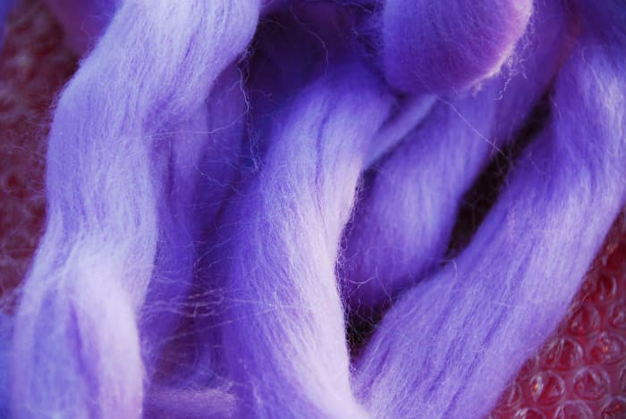 Here is a close-up of my wool Roving. This batch is fairly thick so I split it as I work with it.