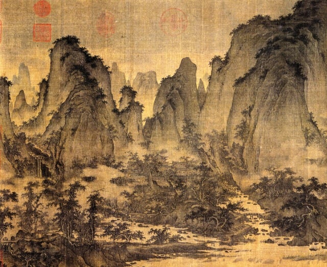 "Summer Mountains" by Northern Song painter Qu Ding (active approx. 1023-1056 CE). This is one of the most famous of all Chinese landscape paintings.