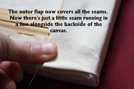 The outer flap now nicely covers the inner pleat. Staple into place and do this for all four corners.