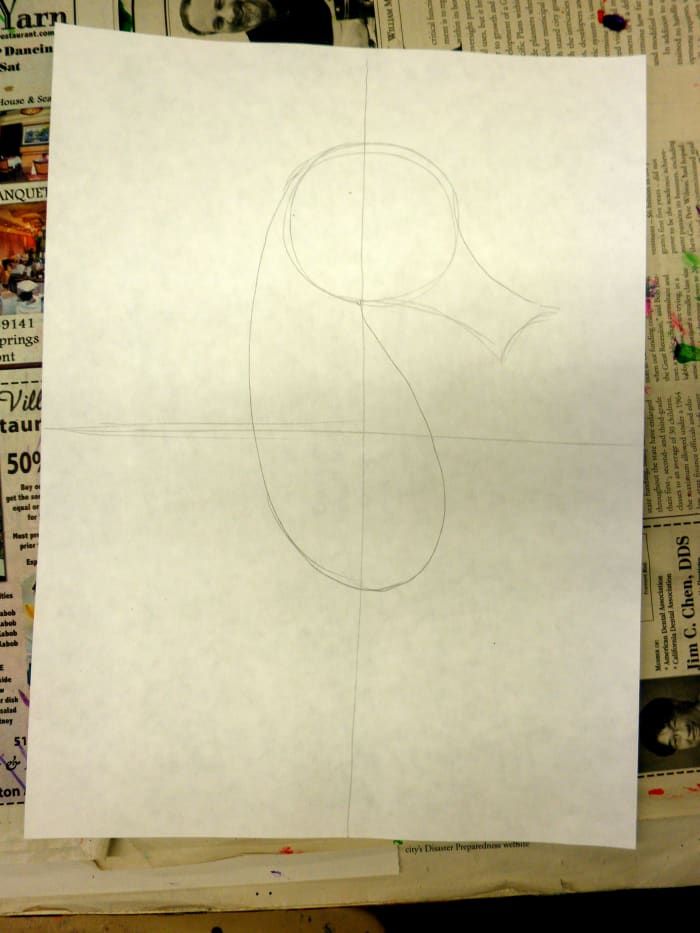 In step #2 add the body of the seahorse. Notice the shape that I used - a stretched out oval type shape attached to the circle. For smaller kids they can just draw an oval.