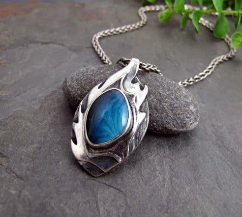 Bezel set Swedish Blue stone silver pendant