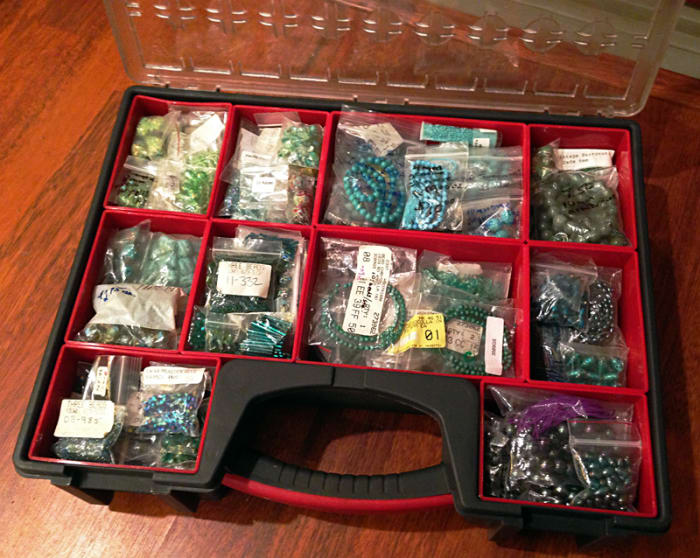 One of the double-deep parts organizers I use to store beads in the colors I use most often