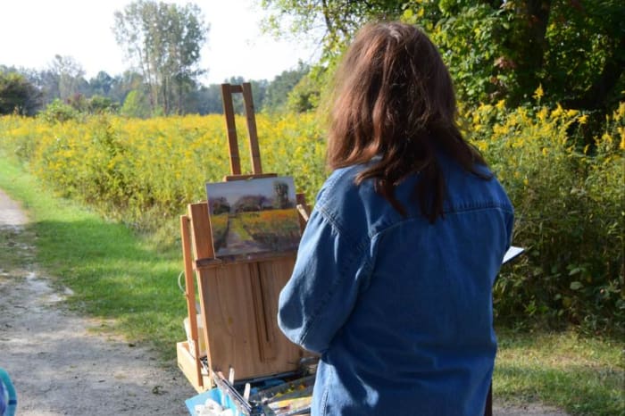 A French easel can be set up in the studio and brought with you if you feel like painting en plein air (outdoors)